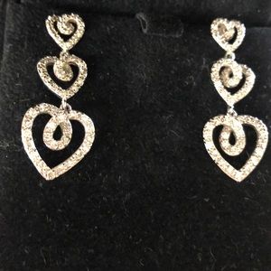 Sterling silver and crystal heart drop earrings